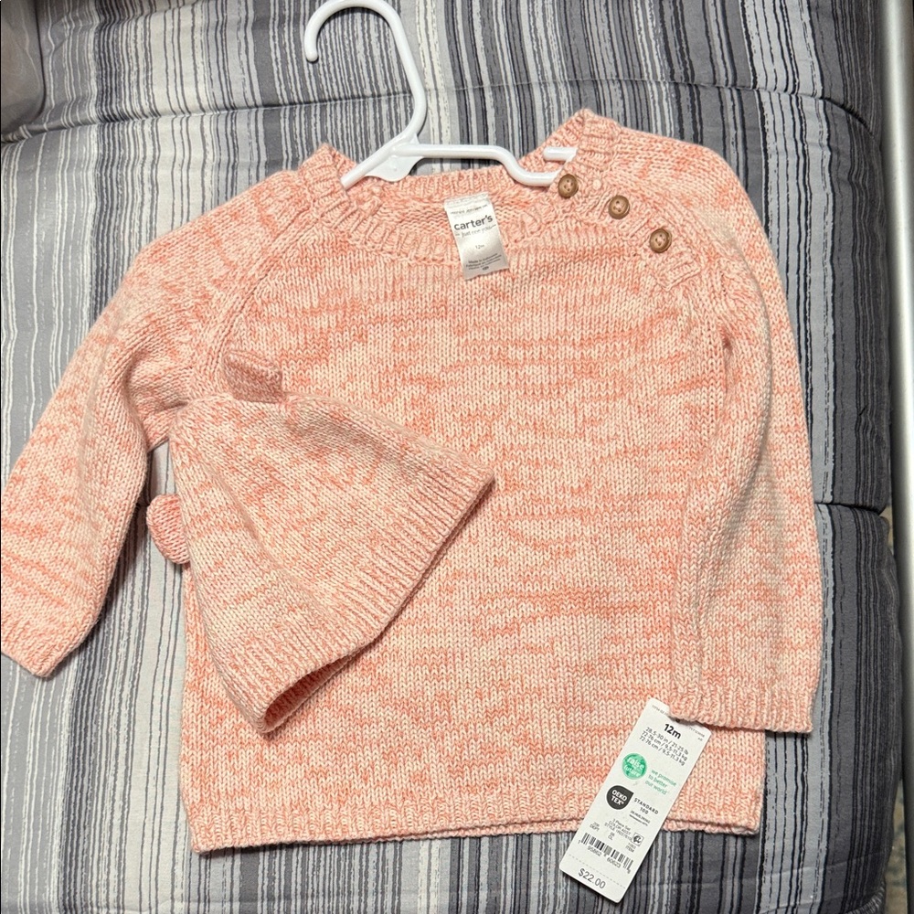 Carter's Peach Knit Baby Sweater and Hat Set